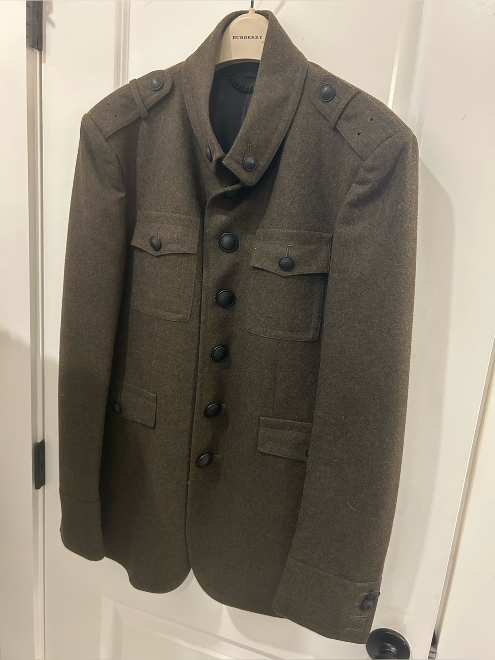 Burberry Olive Green Military-Style Wool Jacket